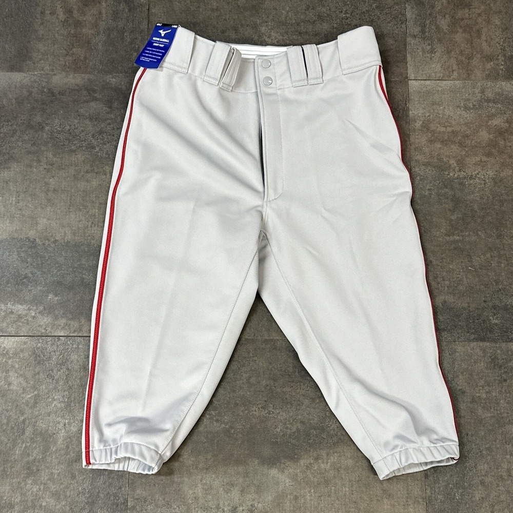 Mizuno Adult Large Short Pant Baseball Pants Softball Knickers‎ Grey Red Piped